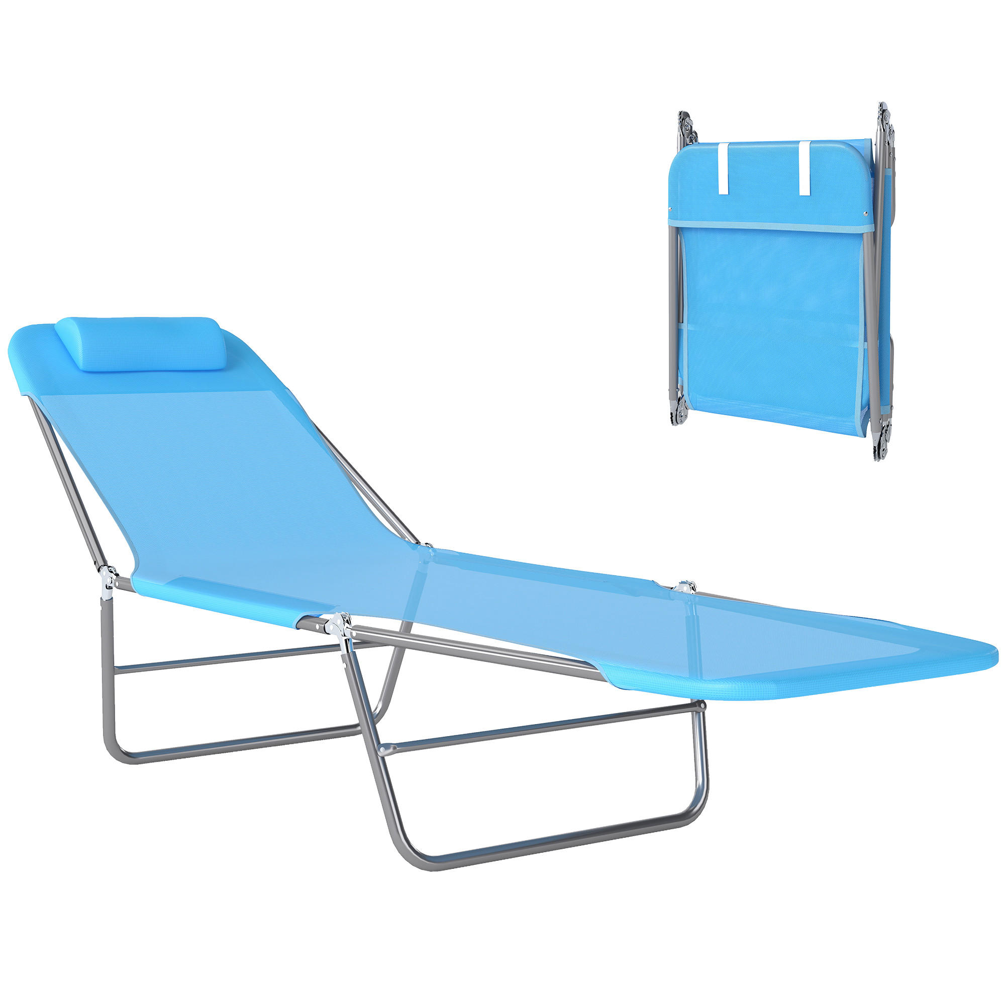 SONNENLIEGE Klappbare mit verstellbarer Rückenlehne und Kissen 182 x 56 x 24,5 cm - Blau, Metall (142.24/62.23/462.28cm) - Vallsero