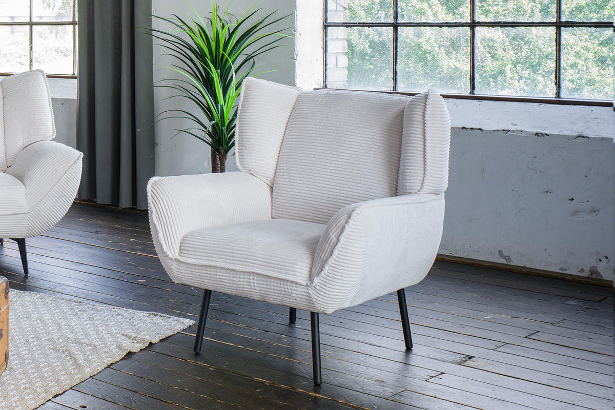 RELAXSESSEL CALLA Cremeweiß Cord - Creme/Schwarz, Textil (83/92/83cm) - KAWOLA