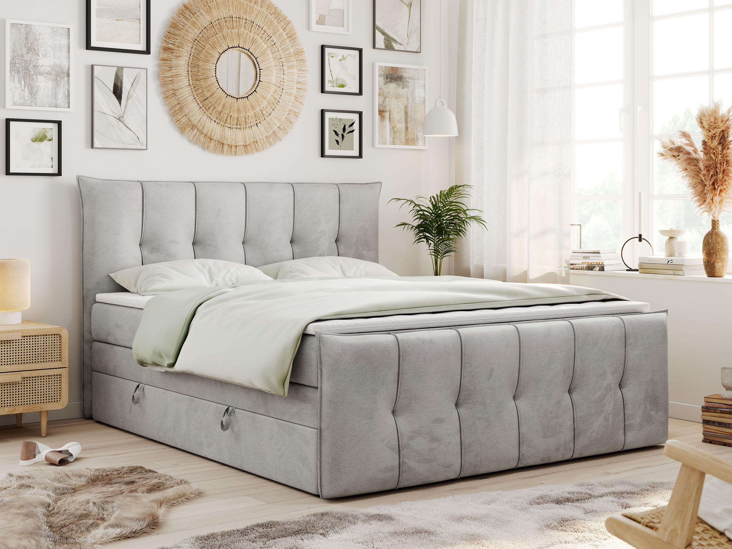 BOXSPRINGBETT PREMIUM 11 KING 140/200 Hellgrau Velvet - H4 - Hellgrau, Holz/Textil (140/200cm) - MKS