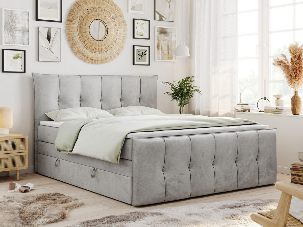 BOXSPRINGBETT PREMIUM 11 KING 180/200 Hellgrau Velvet - H4 - Hellgrau, Holz/Textil (180/200cm) - MKS
