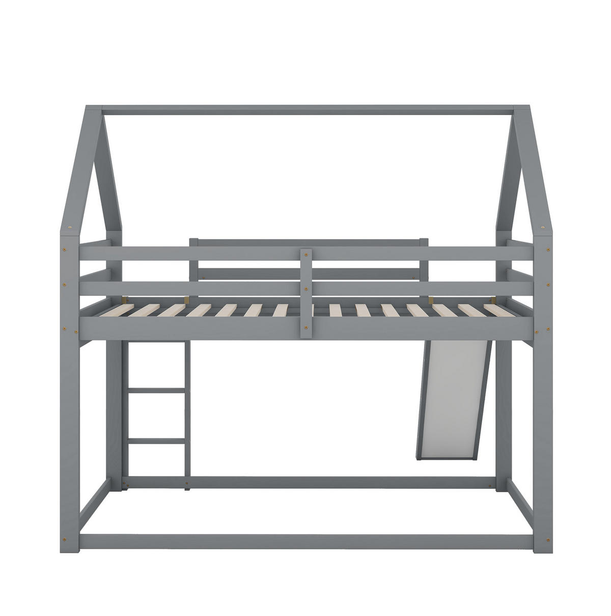 HAUS-ETAGENBETT aus Kiefernholz 140x200 cm Grau mit Rutsche und Leiter - Grau, Holzwerkstoff (140/200cm) - IVMEU