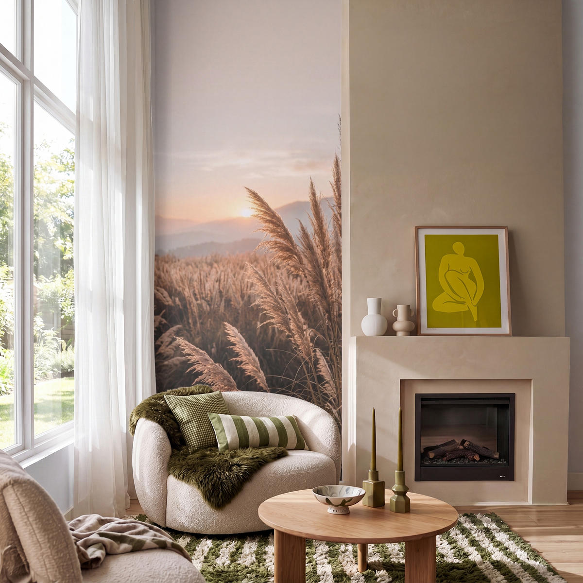 TAPETE - Gras - Feld - Sonne - Natur - 100x240 cm - Sandfarben, Papier (100/240cm) - OnlyWow