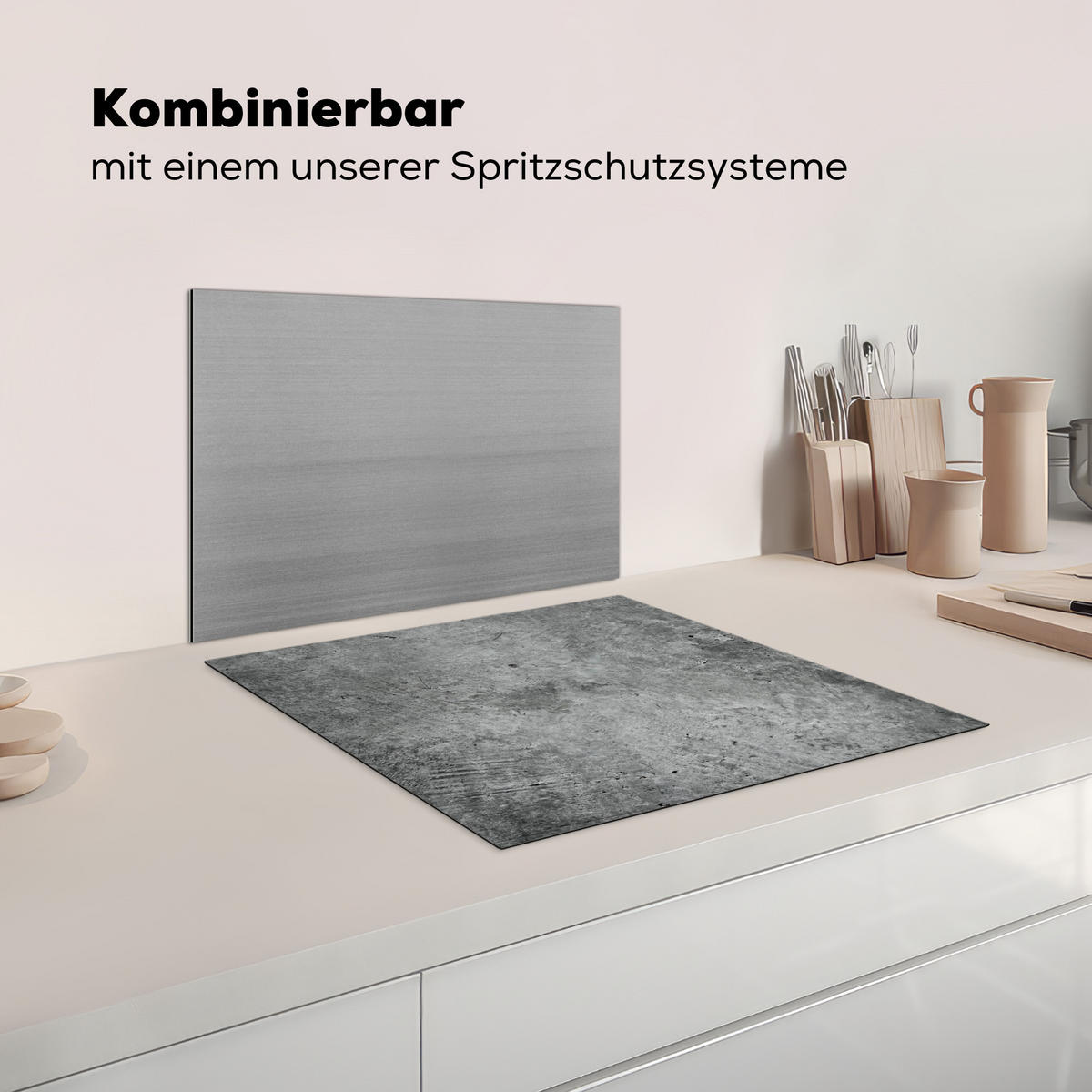 HERDABDECKPLATTE Beton - Schiefer - Grau -Betonstruktur Herdabdeckung Induktionsfeld 60x52 cm - Grau, Kunststoff (60/52/0.2cm) - MuchoWow