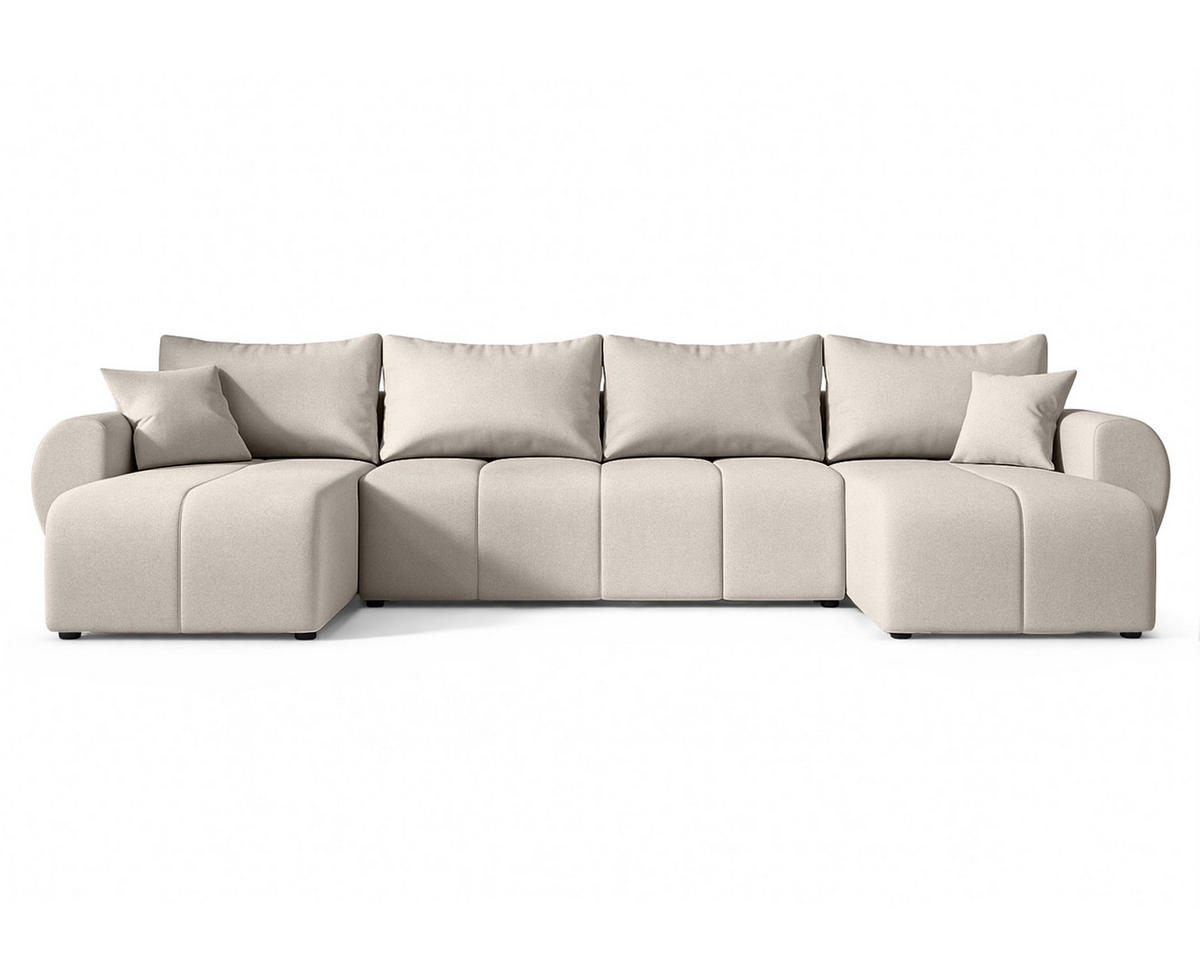 WOHNLANDSCHAFT Malatya U Form Beige 311/145/80 cm mit Schlaffunktion - Beige/Schwarz, Kunststoff/Textil (311/80/145cm) - AX Living