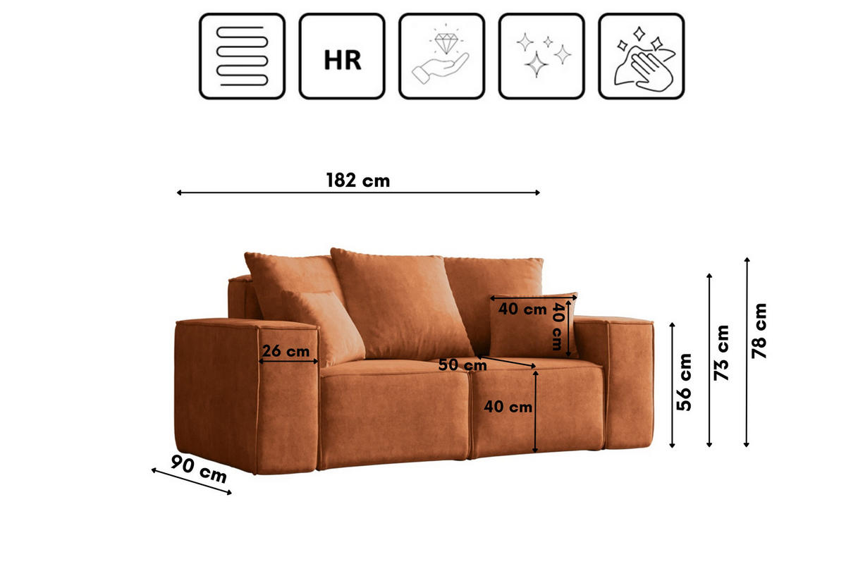 SOFA ELLA Modern Stoff Noel Orange - Terra cotta, Holz/Textil (182/78/90cm) - Kaiser Möbel
