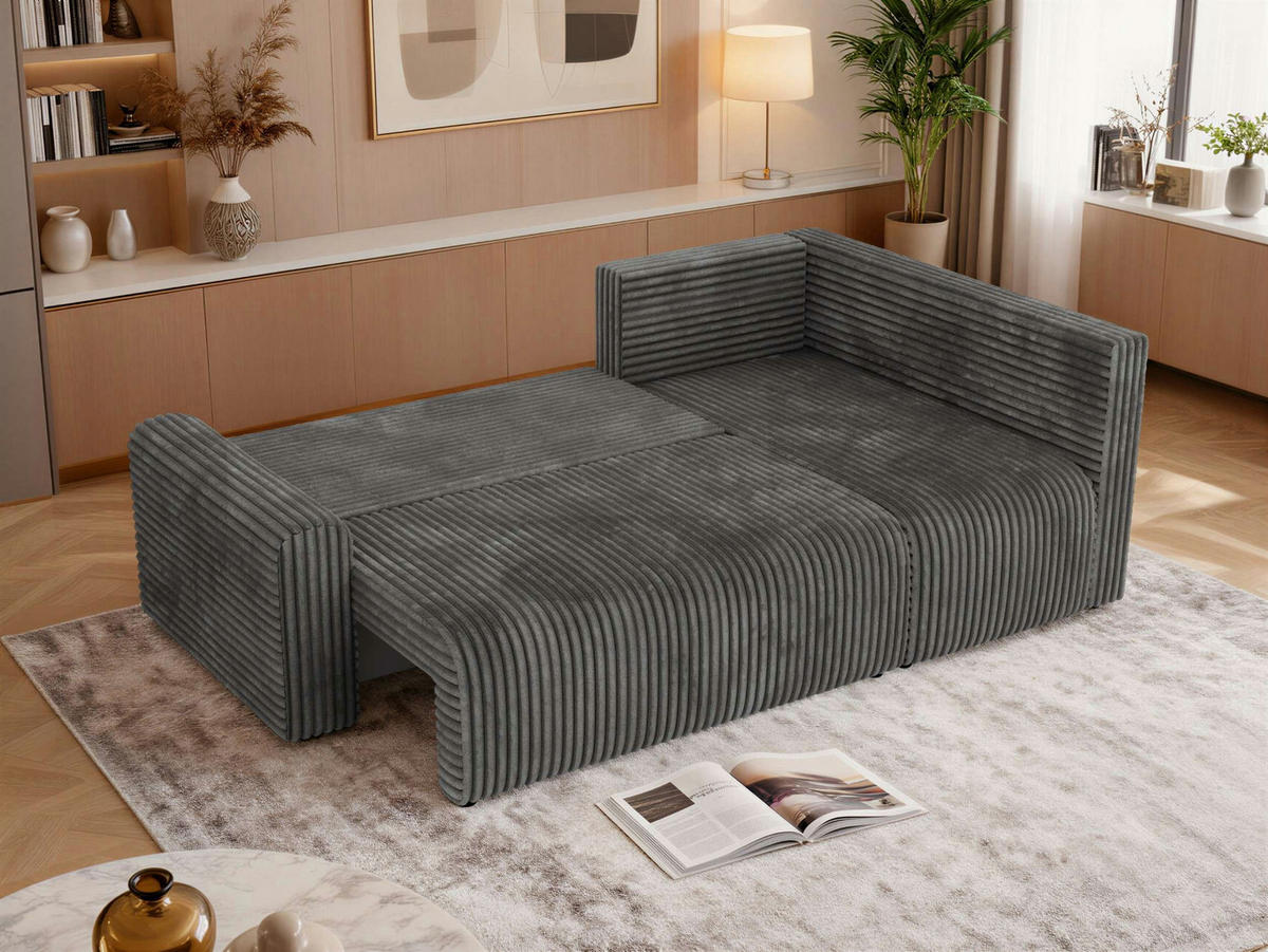 ROHOVÁ SEDAČKA NESSARO COR L - Šedá Manšestr - Pravá - šedá/černá, textil/plast (240/151cm) - MKS