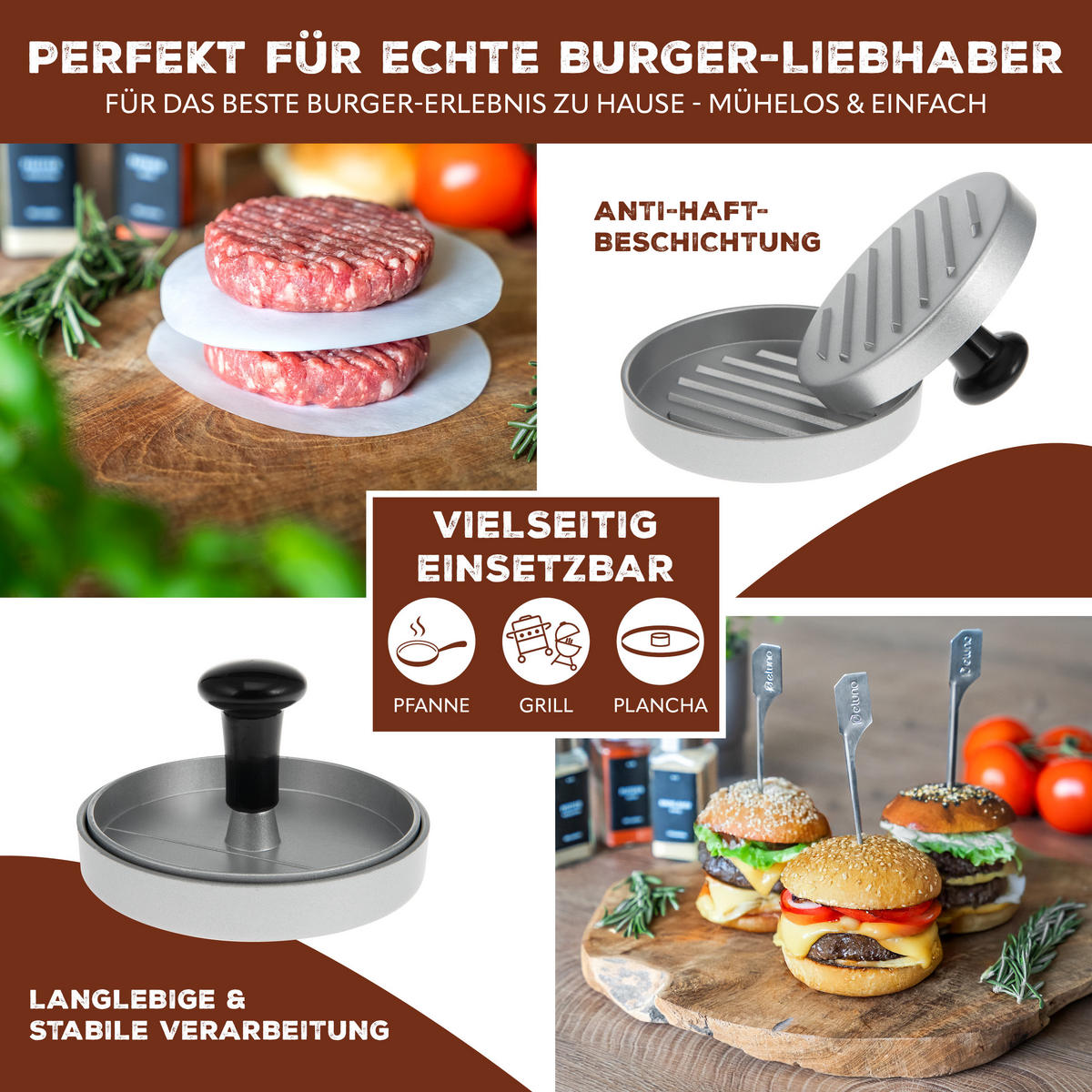 BURGERPRESSE, silber, Aluminium 50x Antihaft-Trennblätter - Alufarben, Metall (12/7.5/12cm) - bremermann
