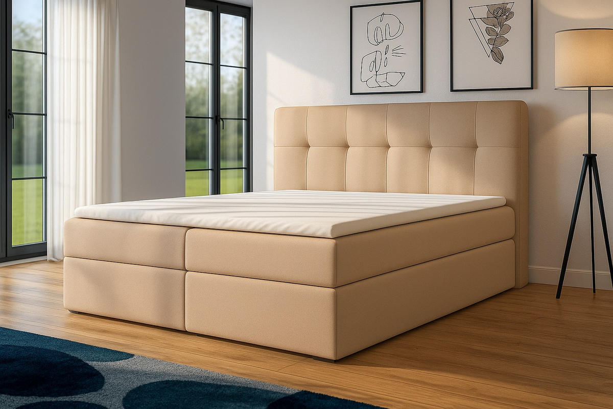 BOXSPRINGBETT REF 200 x 200 cm mit Bettkasten – Eleganz und Komfort vereint. Farbe : Beige - Beige, Textil (200/200cm) - A&J MöbelLand