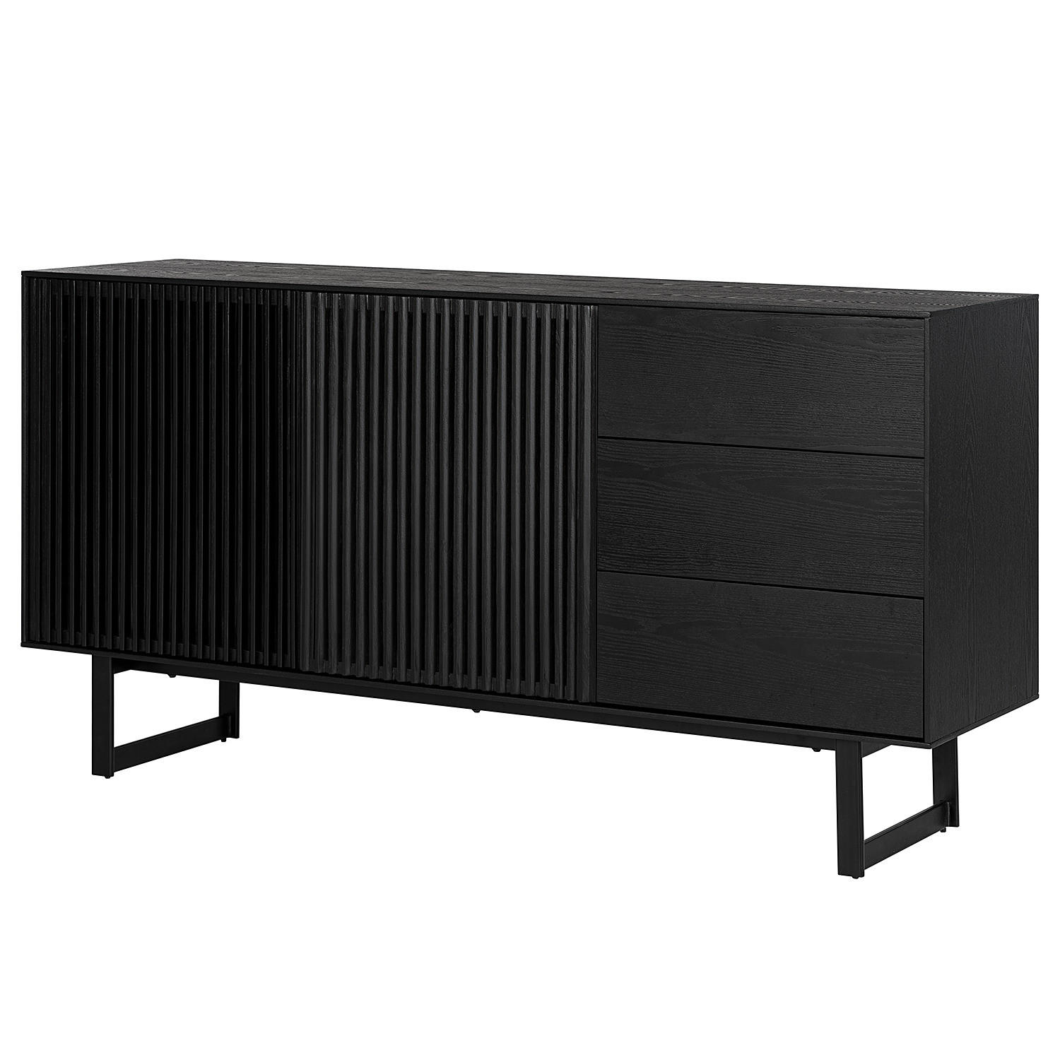 SIDEBOARD mit 3 Schubladen - Esche teilmassiv - Eschefarben/Schwarz, Holz (160/80/40cm) - home24