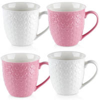 KERAMIKBECHER-SET HERZ, Keramik, rosa/weiß, 4 Stk., 580 ml - Weiß, Keramik (0.58L) - Orion 