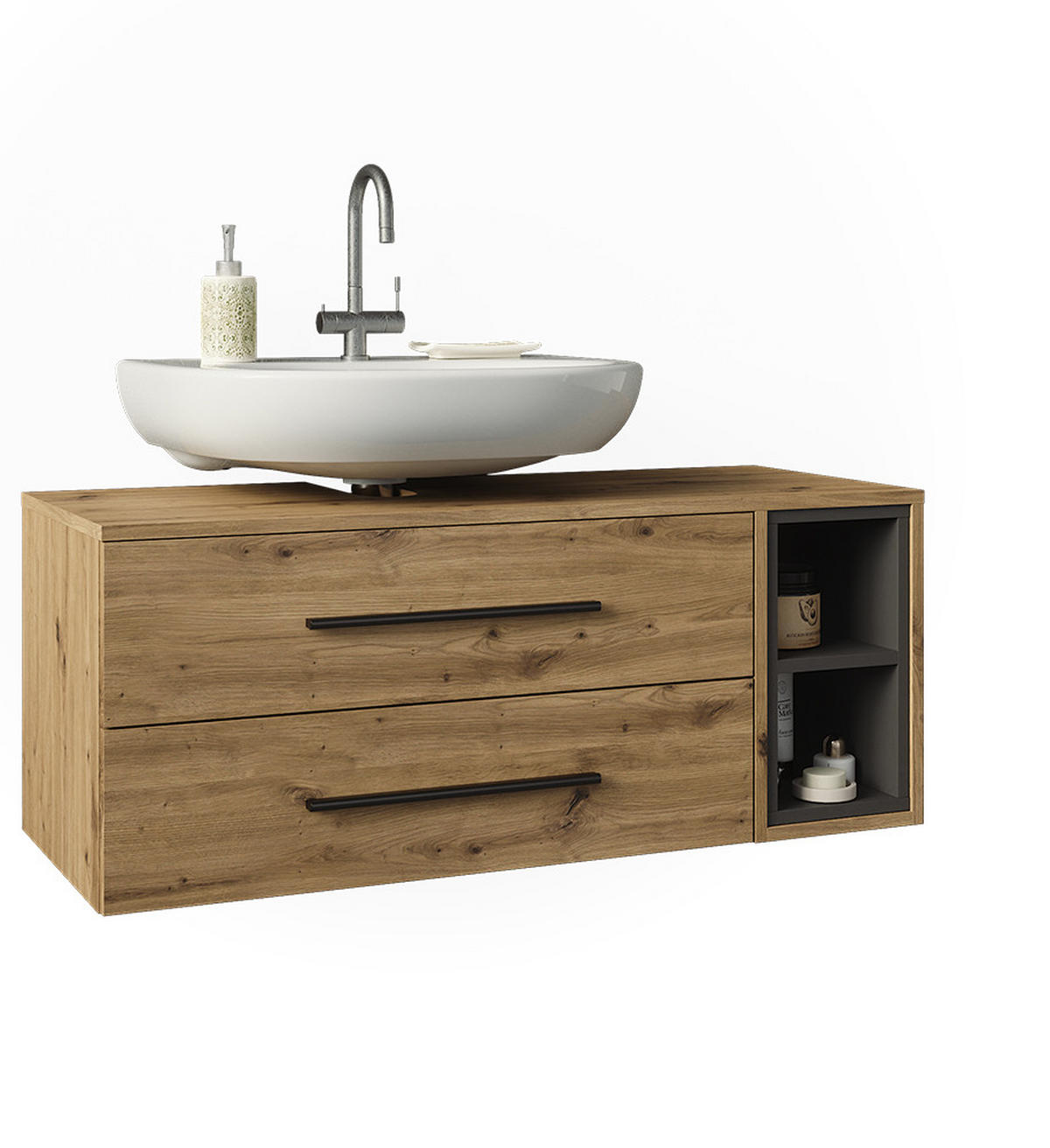 WASCHBECKENUNTERSCHRANK Beatrice, Artisan-Eiche/Anthrazit, 100 x 40 cm mit 2 Schubladen - Anthrazit/Eiche Artisan, Holzwerkstoff (100/40/40cm) - Vicco