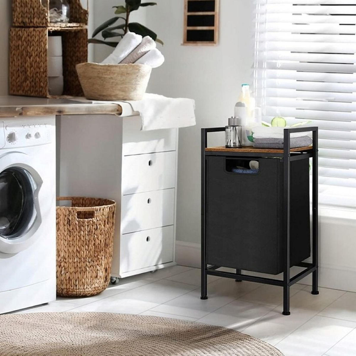 WÄSCHEKORB, schwarz 50x33x72 cm - Schwarz, Holzwerkstoff (50/72/33cm)