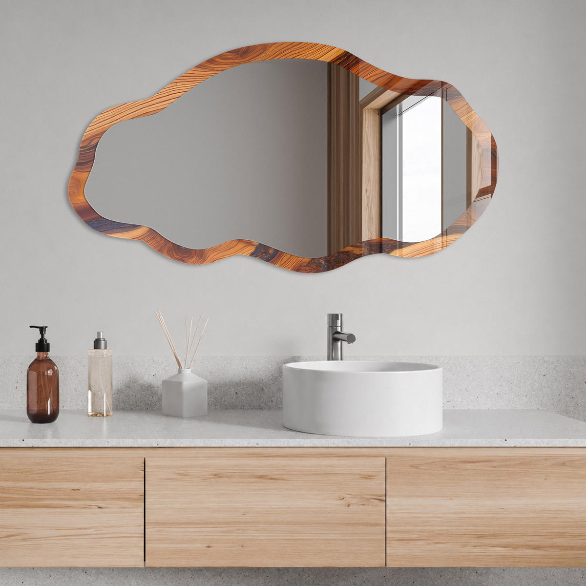 SPIEGEL 90x45 cm asymmetrisch mit Druck - Holzessenz - Transparent, Glas (45/90/0.4cm) - TULUP