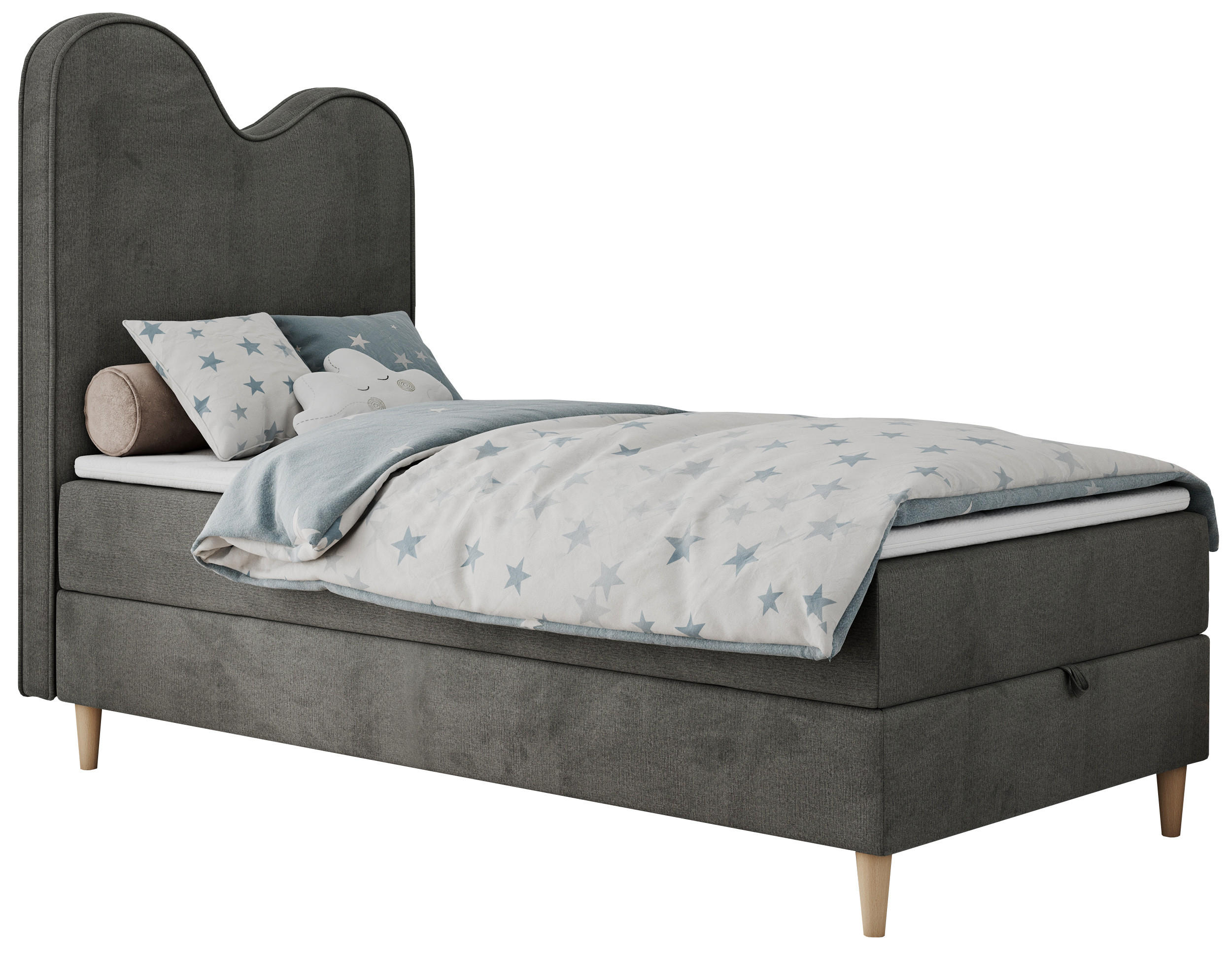 BOXBETT FLOW 90/180 Dunkelgrau Velvet hydrophob - H3 - Dunkelgrau, Holz/Textil (90/180cm) - MKS
