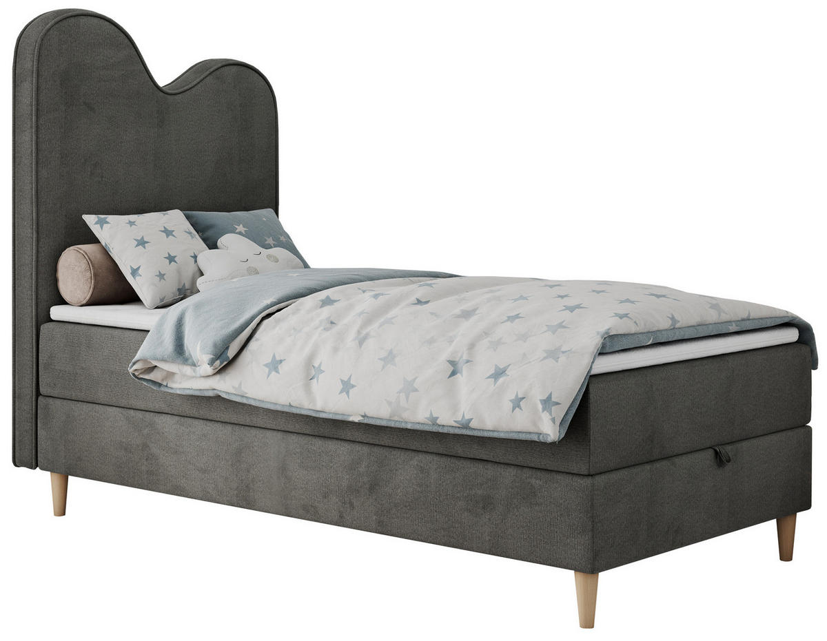 BOXBETT FLOW 90/180 Dunkelgrau Velvet hydrophob - H3 - Dunkelgrau, Holz/Textil (90/180cm) - MKS