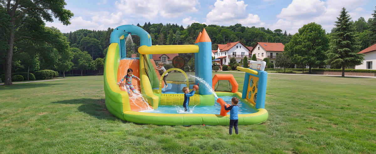 HÜPFBURG Kinder 360x320x200 cm Rutsche Pool - Multicolor, Textil (320/360/200cm) - LEBENLANG