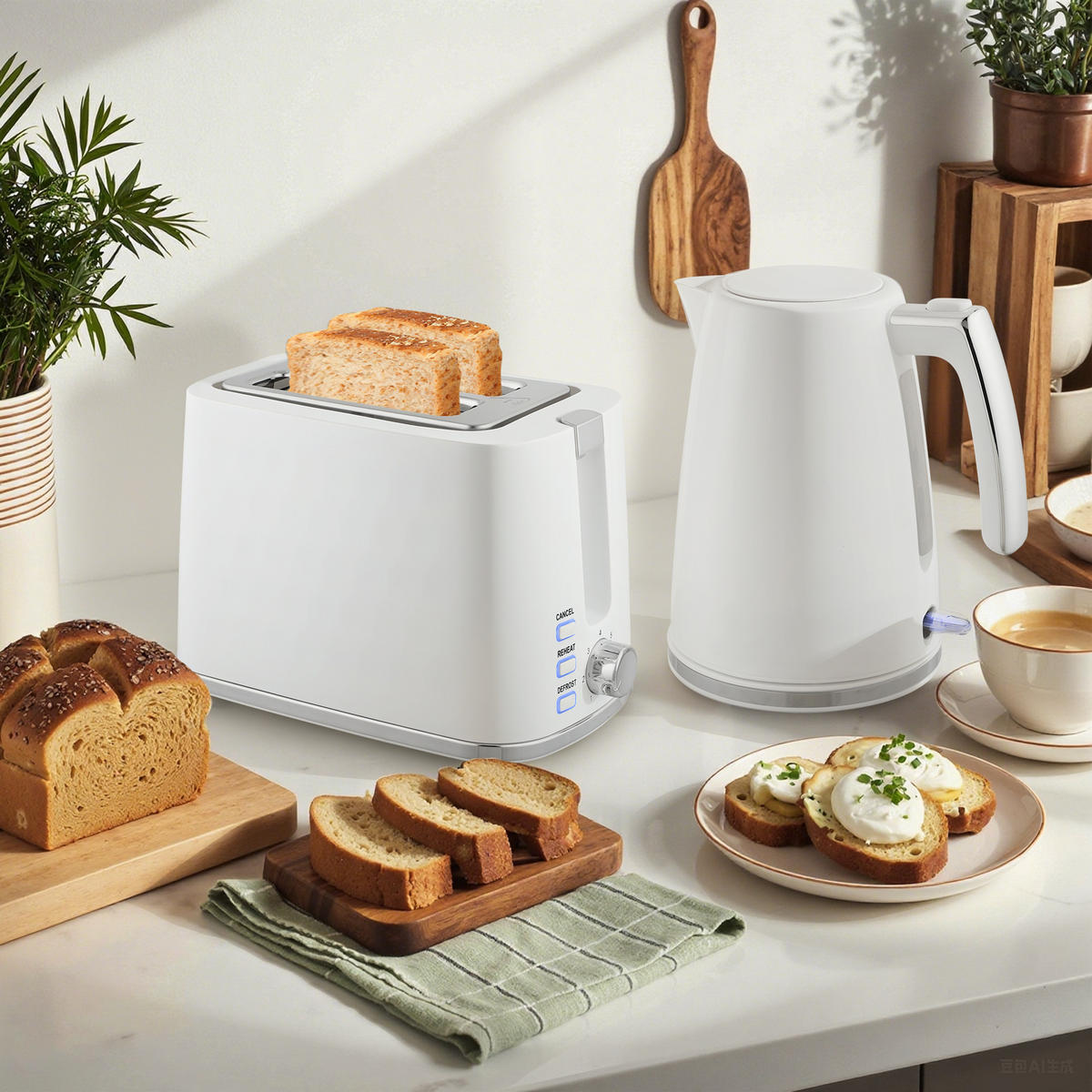 WASSERKOCHER-TOASTER-SET DE-17463 Weiß - Weiß, Metall (16.7/23.2/22.2cm) - ComfortXL