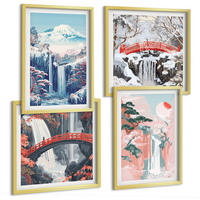 BILDER SET 4er Set - 50x50 cm & 40x60 cm Goldrahmen - Wasserfälle, Berge, Brücken, Bäume - Goldfarben, Kunststoff (50/50cm) - TULUP