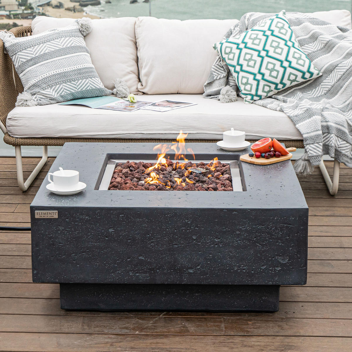 FEUERTISCH Manhattan Gasfeuerstelle aus GF-Beton 91/91/40 cm - Dunkelgrau, Naturmaterialien (91/40/91cm) - Elementi