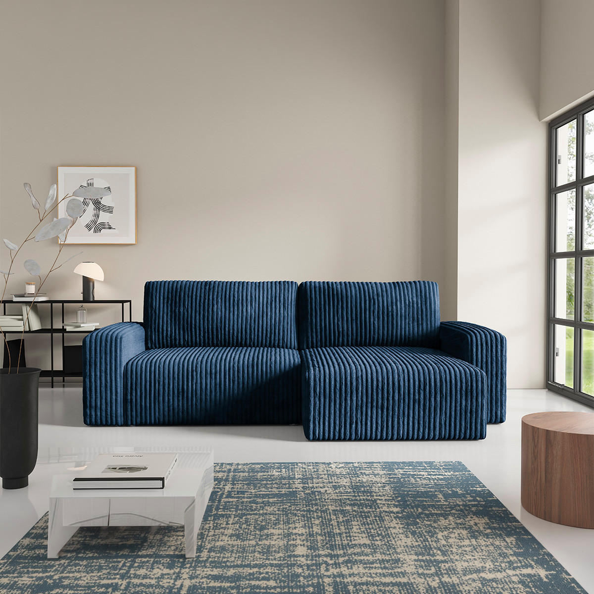 ECKSOFA Angela 3 Sitzplätze Marineblau - Blau, Holz (252/149cm) - Petits-meubles