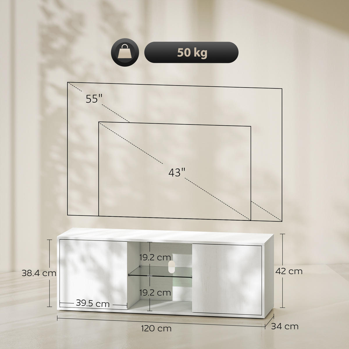 TV-MÖBEL Weiß 1 Stück - Weiß, Holzwerkstoff (120/42/35cm) - GiPP