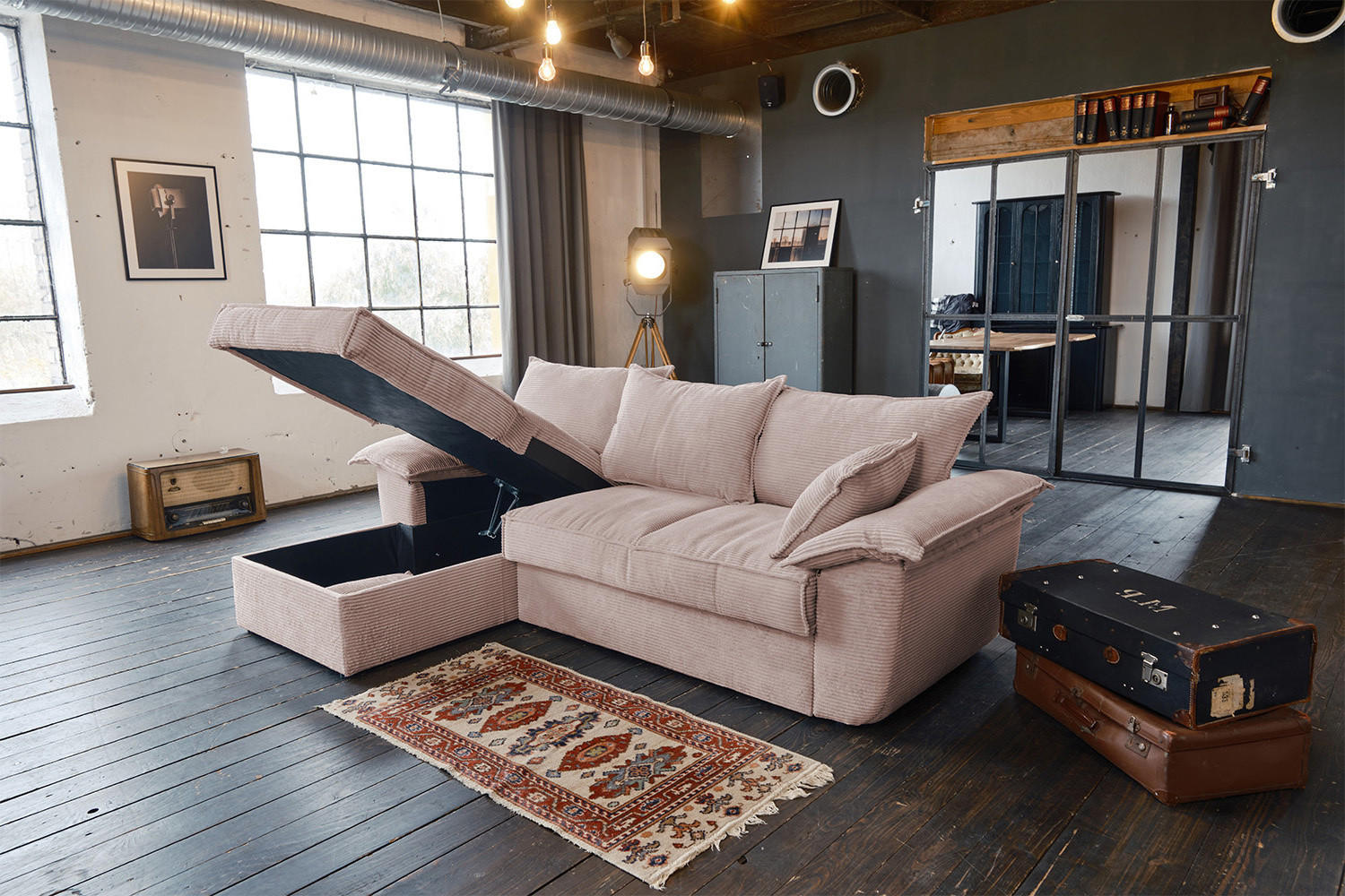 Thumbnail - Kawola Ecksofa, Pink, Textil, Teilmassiv, 3-Sitzer, Füllung: Polyetherschaumkern, Ottomane links, 266x174 cm, Wohnzimmer...