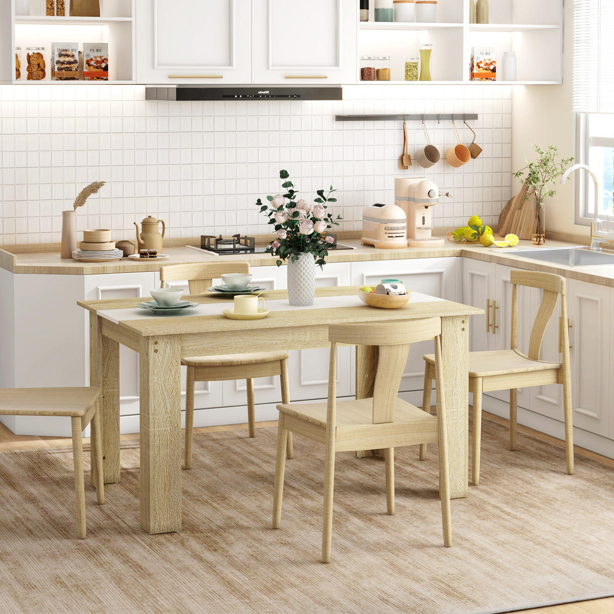 ESSTISCH Naturfarben und Weiß Holzoptik 140/90/75 cm - Eichefarben, Holz (89.5/140/75cm) - PANGIVO