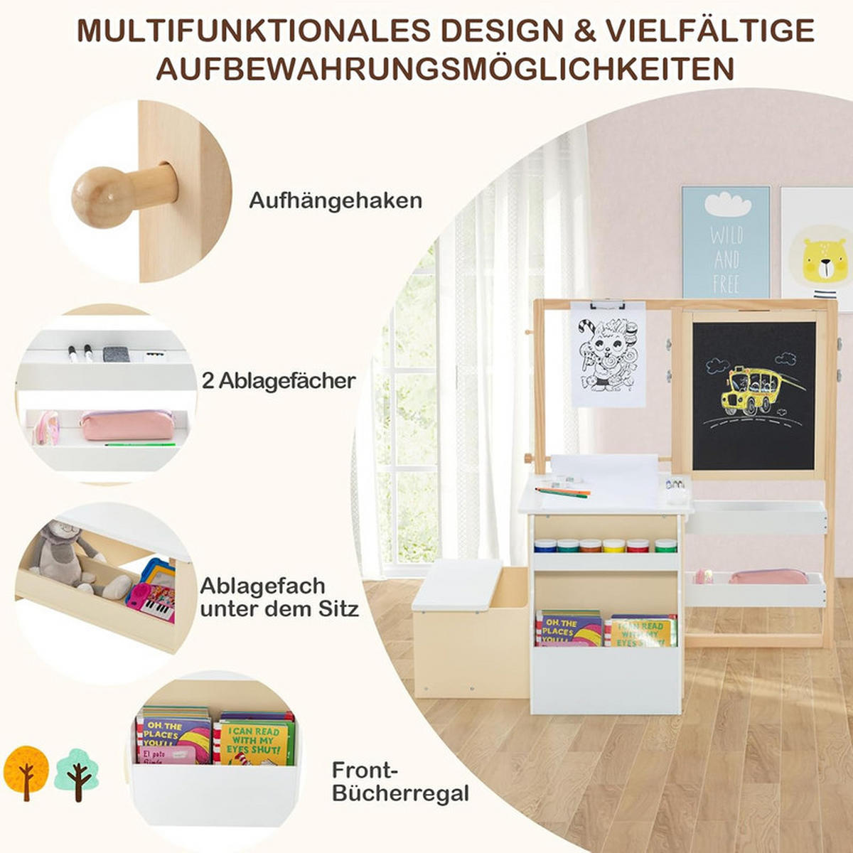 KINDERTISCHGRUPPE aus Holz weiß - Weiß, Holzwerkstoff (114/100/81cm) - COSTWAY