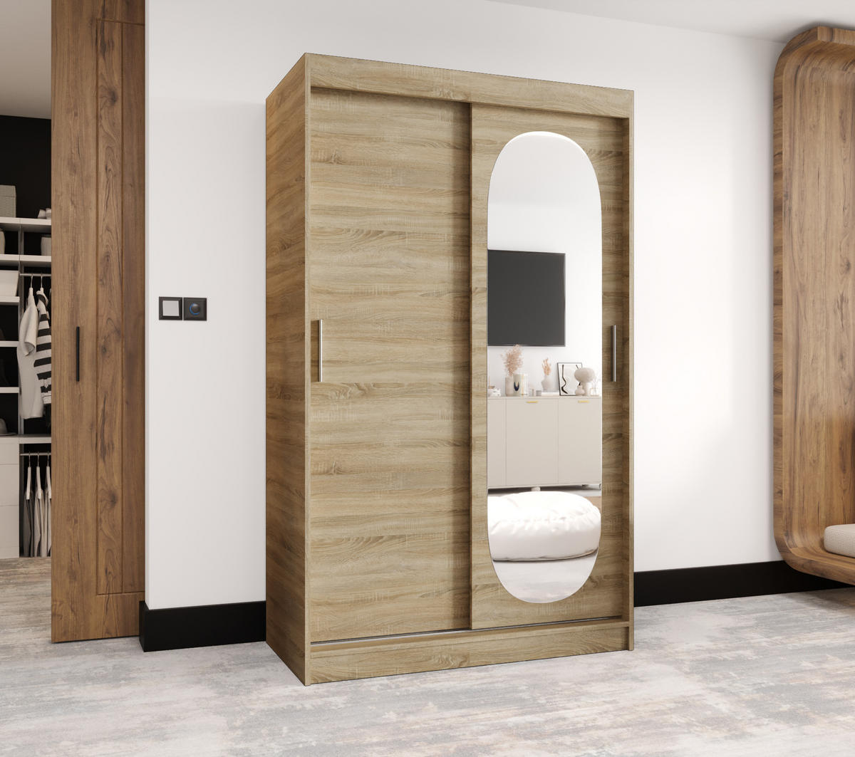 SCHWEBETÜRENSCHRANK 200/120/62 2-türig - Silberfarben/Sonoma Eiche, Holz (120/200/62cm) - MÖBEL KRYSPOL