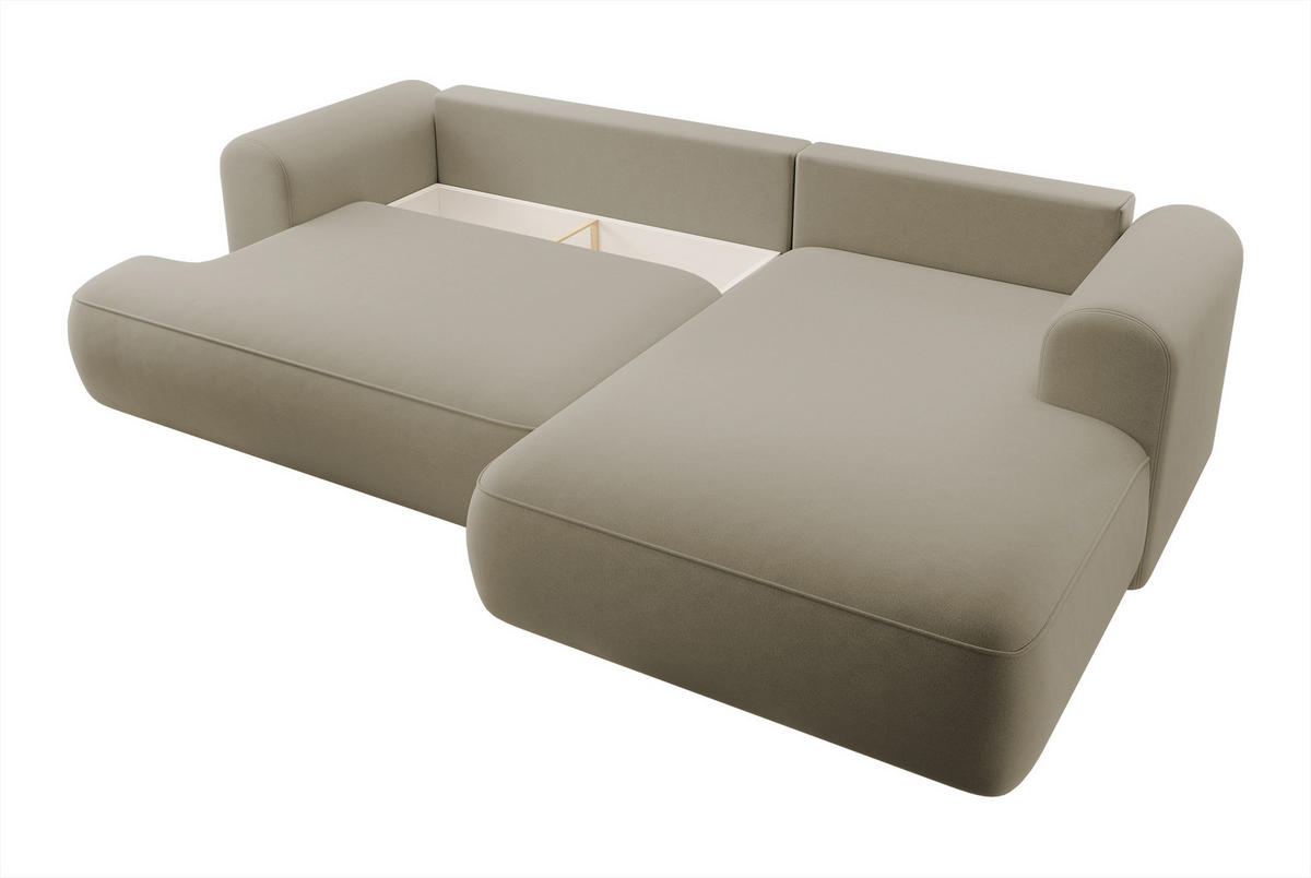 ECKSOFA Ovo Beige Velours - Beige/Schwarz, Kunststoff/Textil (260/165cm) - Selsey