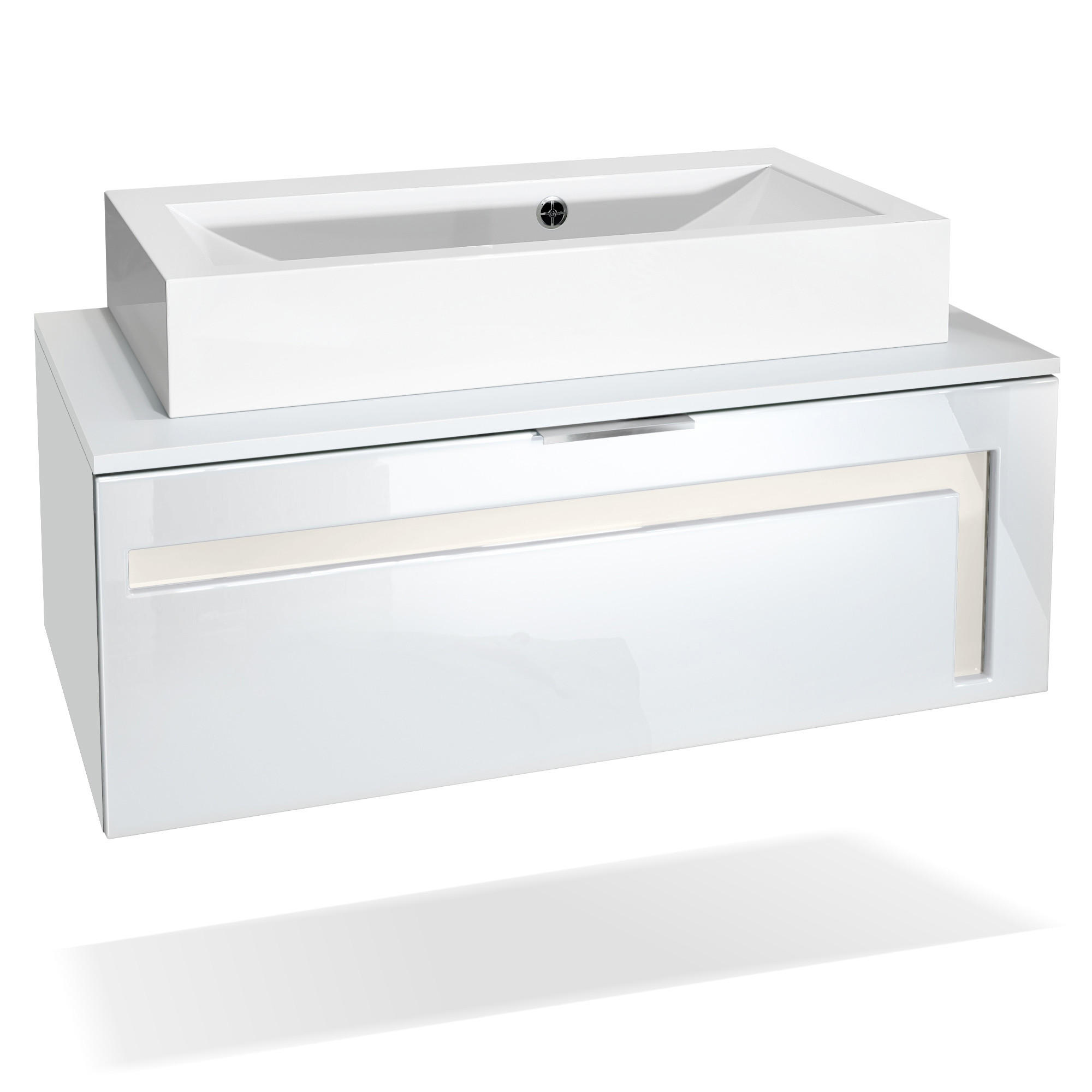 WASCHBECKENUNTERSCHRANK Aloha Absetzungen in Creme Hochglanz - Creme, Holzwerkstoff (96/36/51cm) - Vladon
