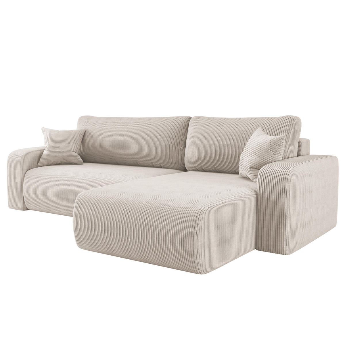 SCHLAFSOFA MILANO XL und bettkasten stoff Poso Dicker Cord Beige Rechts - Beige, Holz (274/82/145cm) - Kaiser Möbel