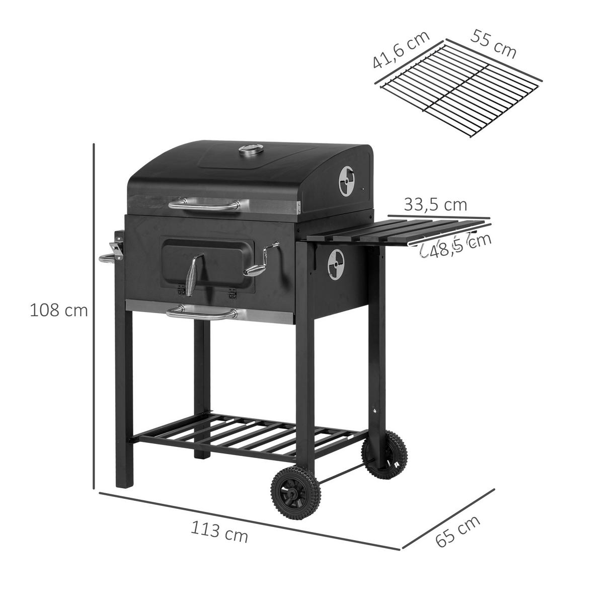 HOLZKOHLEGRILL - Schwarz, Metall (65/108/113cm) - Outsunny