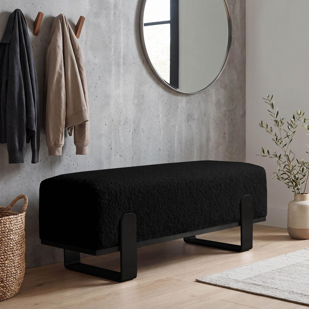 SITZBANK Melissa, Polsterbank 100 cm mit Metallgestell, Bouclé-Stoff, Schwarz - Schwarz, Metall (100/47/35cm) - Beautysofa