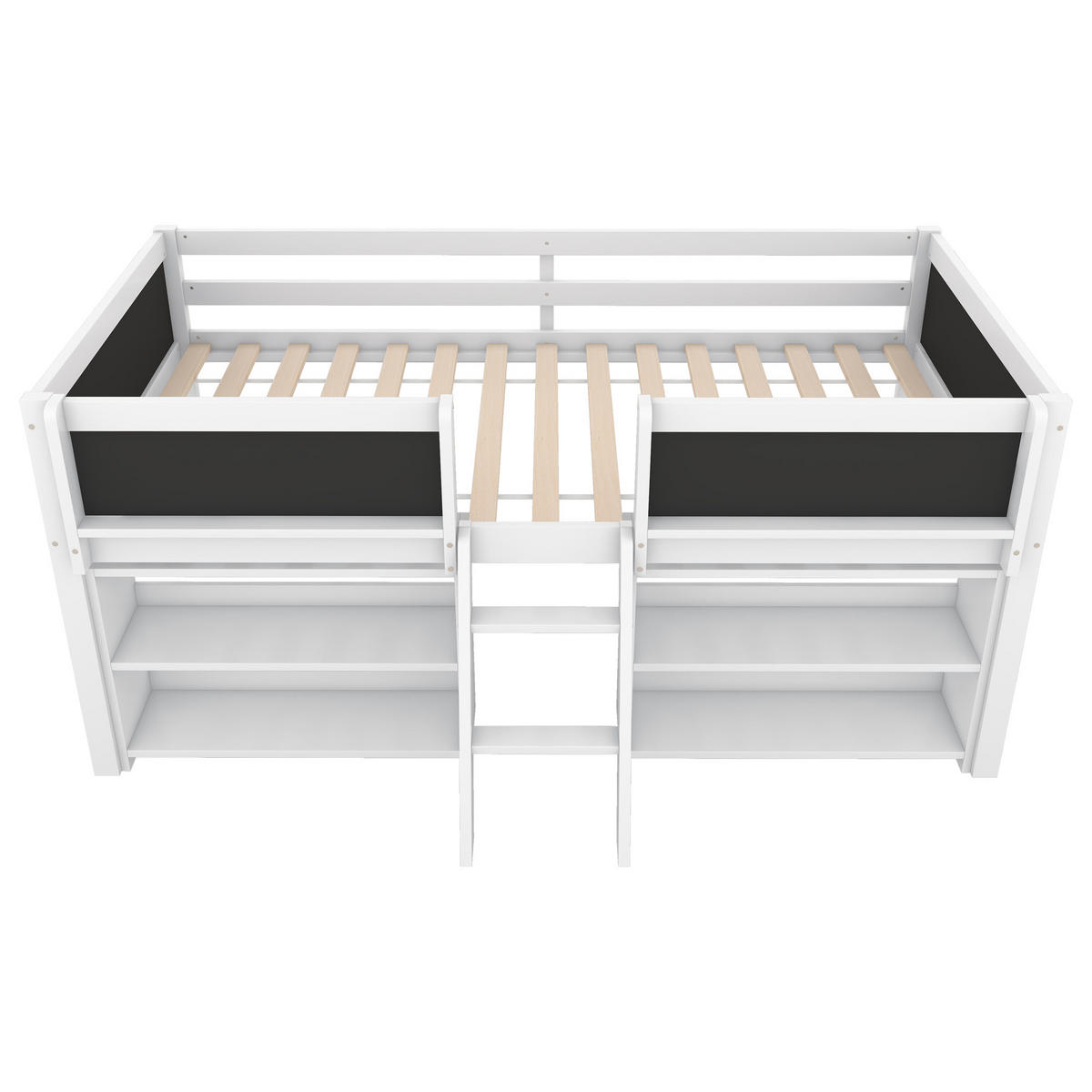 HOCHBETT aus Kiefernholz 90x200 cm in Weiß mit Stauraum & Zeichentafel - Weiß, Holz (90/200cm) - Modfu