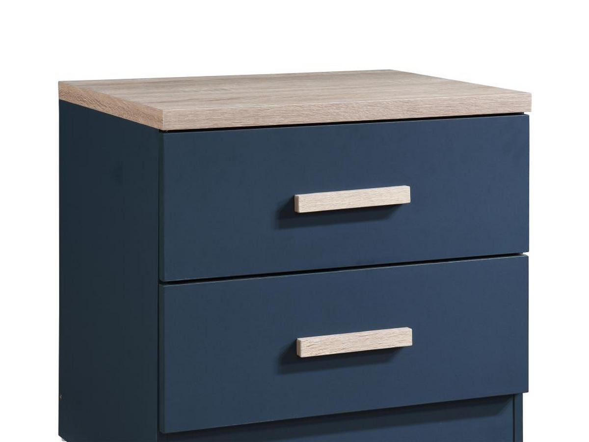 NACHTTISCH mit 2 Schubladen - Blau & Holzfarben - SKAIDO - Blau, Holz (40/50/50cm) - Vente-Unique
