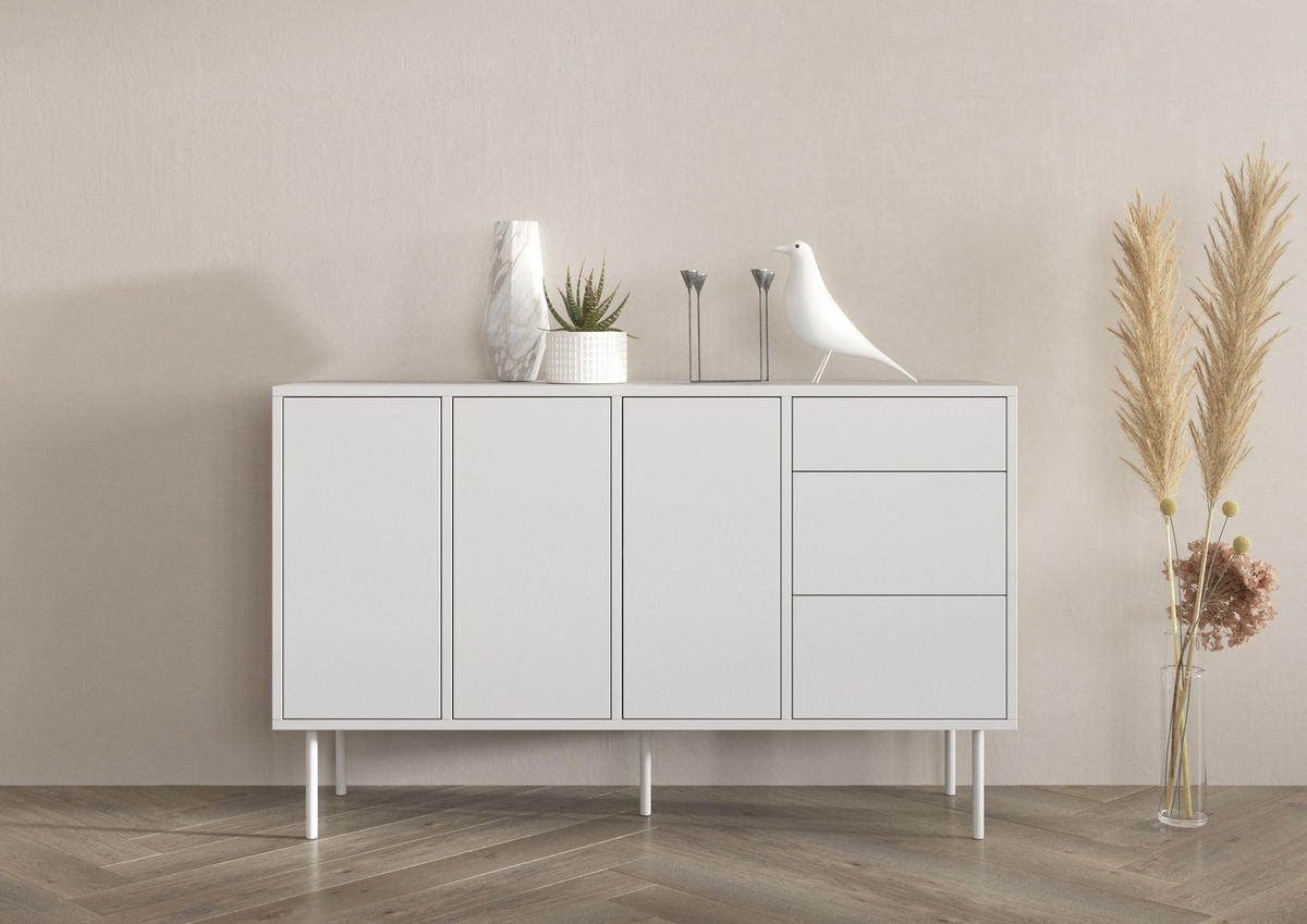 SIDEBOARD Mirka, Weiß, Push to Open System, Minimalistisch - Weiß, Holzwerkstoff/Metall (130/80/40cm) - Dancan
