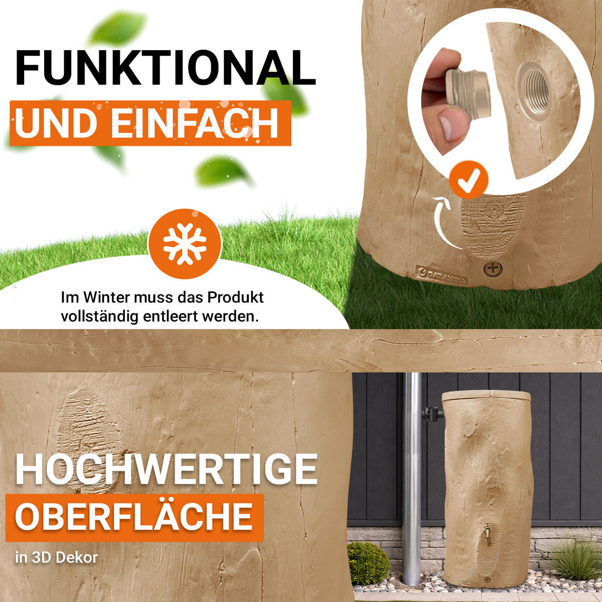 STOCK Regentonne 250 L, light - Braun, Kunststoff (60/119/60cm) - GARANTIA