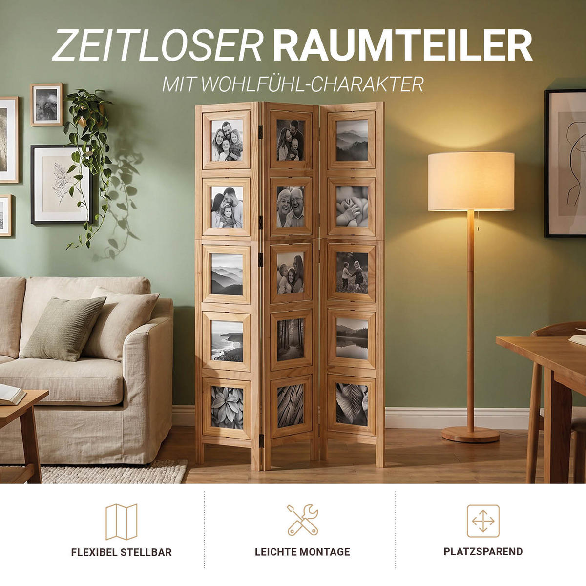 PARAVENT 3-tlg. 93/161 cm Hellbraun Fotowand - Hellbraun, Holz (93/160/2cm) - Homestyle4u