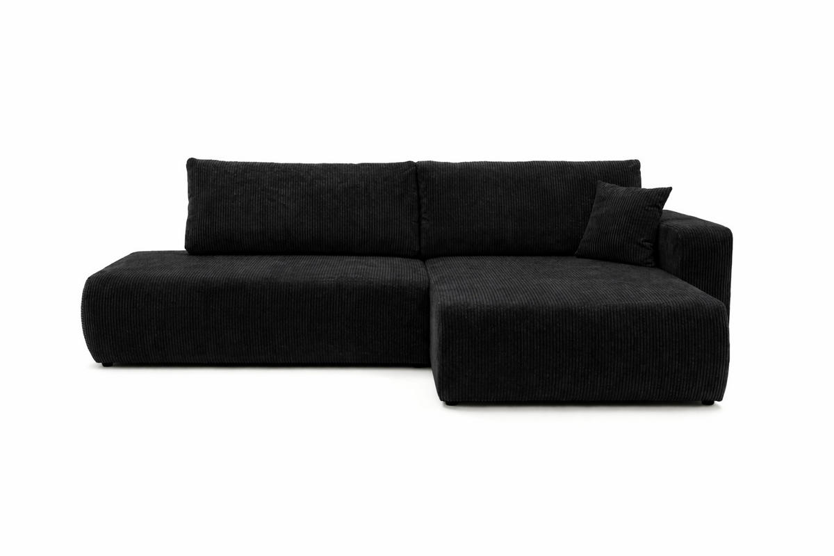 ECKSOFA Mit Schlaffunktion Und Bettkasten, Cordstoff Poso, Schwarz, Rechts, OPEN XL - Schwarz, Holz (262/145cm) - Kaiser Möbel