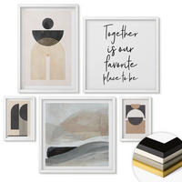 WANDBILDER 5er-Set - 50x50 cm & 20x30 cm & 40x60 cm Weißer Rahmen - Abstrakte Formen beige braun - Weiß, Kunststoff (40/60cm) - ArtPrintCave