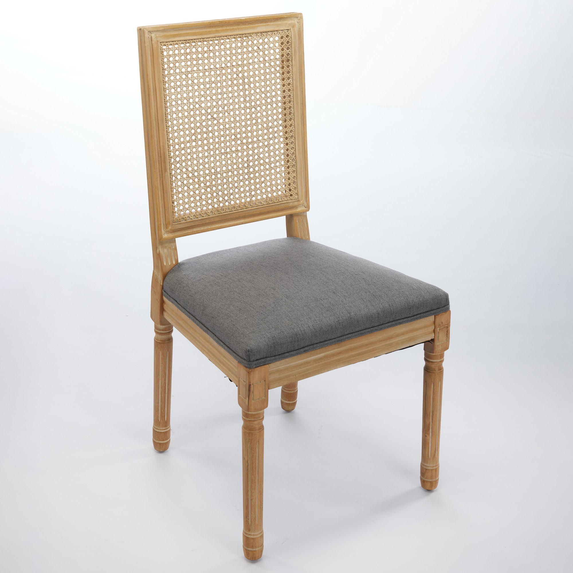 STUHL-SET DE-36376 2 Stück mit Rattan-Rückenlehne Grau - Grau, Holz (50/98.5/53cm) - ComfortXL