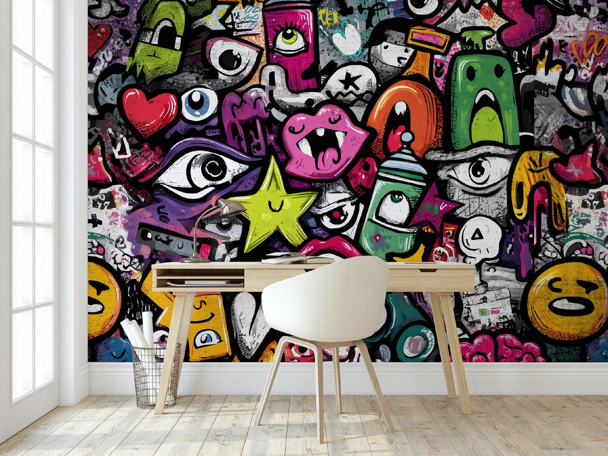 FOTOTAPETE Jungen Graffiti Bunt 250x175 cm - Multicolor, Papier (250/175cm) - Wallarena