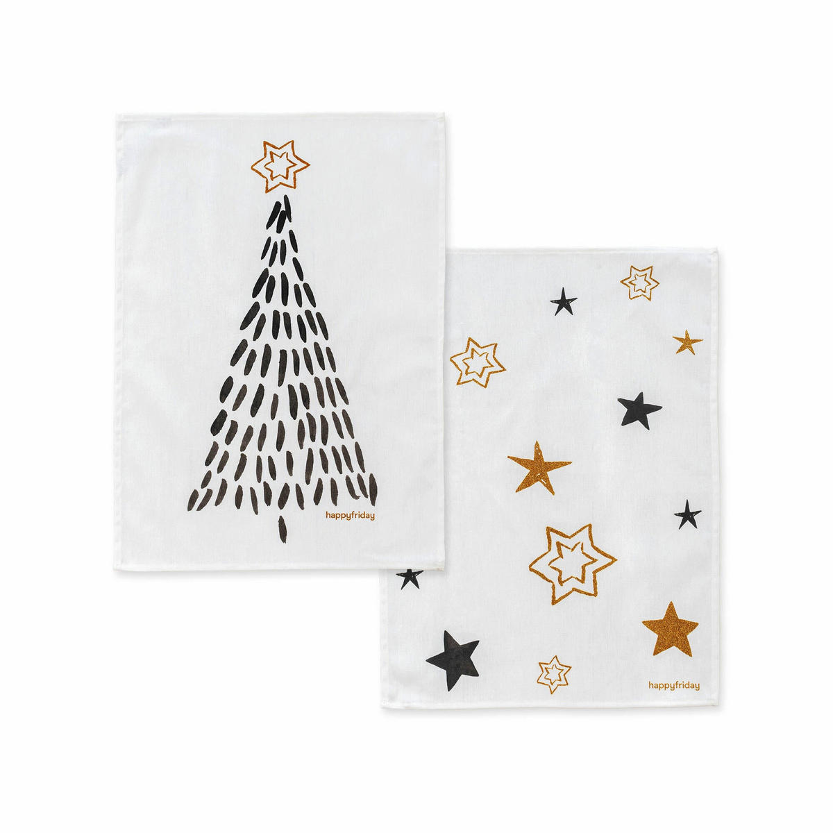 GESCHIRRTUCH (2 tlg) gold xmas 70x50 cm mehrfarbig - Multicolor, Textil (70/50cm) - Happy Friday
