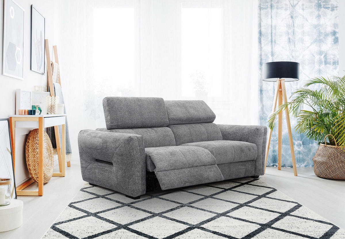 SOFA CALVERA 3-Sitzer mit 1 Relaxfunktion, grau - Grau, Holzwerkstoff/Textil (204/79/106cm) - Courtois Laville