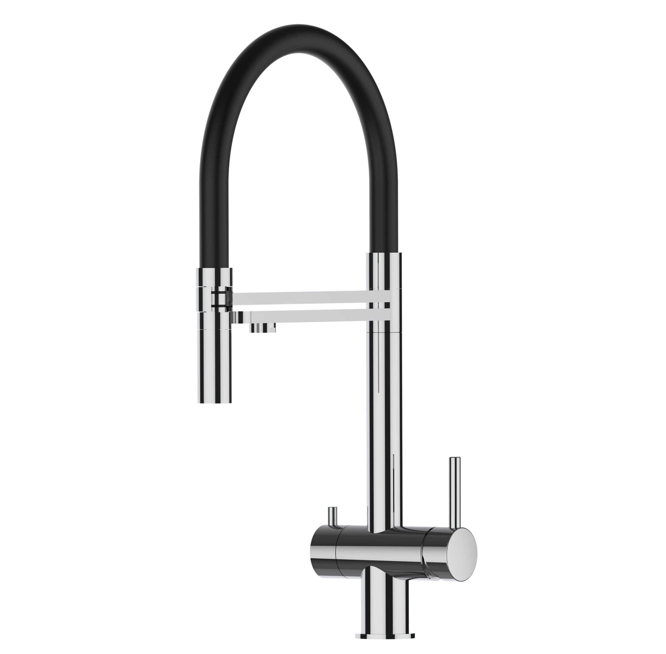 3-WEGE-KÜCHENARMATUR, Edelstahl Massiv aus Chirurgenstahl, Hochglanz und Schwarz, 2-Strahl-Brause - Schwarz, Metall (24/49/24cm) - VIZIO