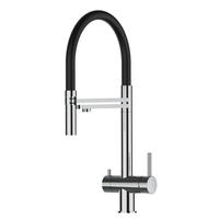 3-WEGE-KÜCHENARMATUR, Edelstahl Massiv aus Chirurgenstahl, Hochglanz und Schwarz, 2-Strahl-Brause - Schwarz, Metall (24/49/24cm) - VIZIO