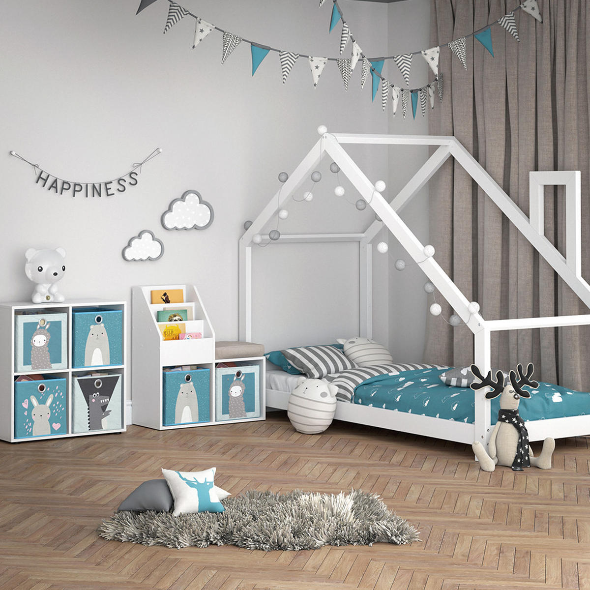KINDERREGAL Luigi Weiß 72 x 79 cm Mini, mit 2 Faltboxen opt.6 - Weiß, Holzwerkstoff (30.9/79/72cm) - Vicco