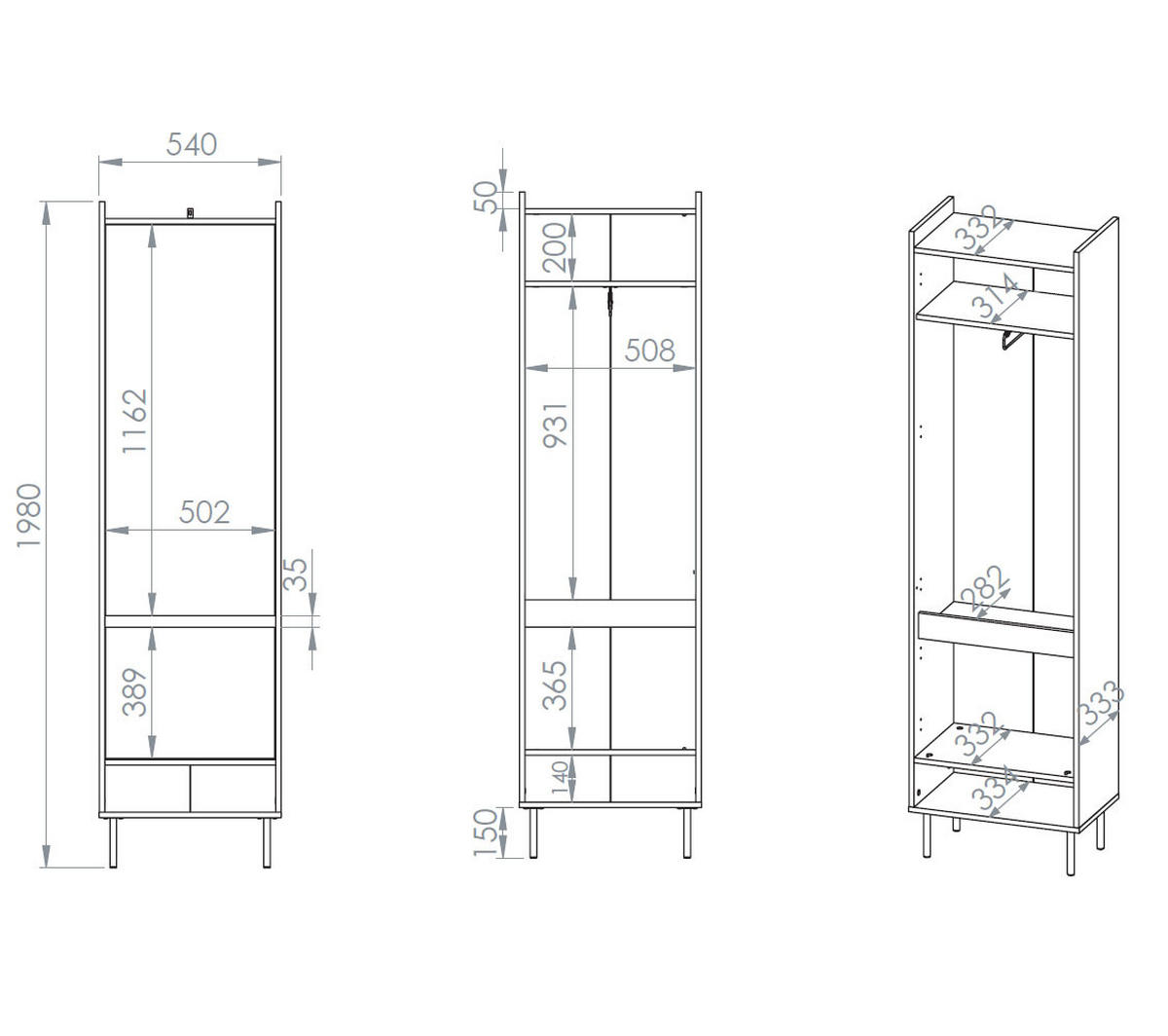 GARDEROBENSCHRANK Voco Cashmere / Eiche Cremona Terrakotta 54 / 34 / 198cm - Kaschmir/Hellbraun, Holz/Holzwerkstoff (54/198/34cm) - Feldmann-Wohnen