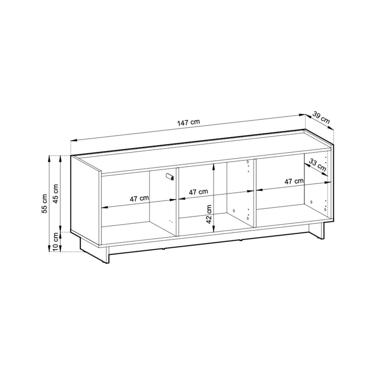TV SCHRANK: karamellfarbene Eiche, 147 x 55 x 39 cm - Braun, Holzwerkstoff (147/55/39cm) - 3XE LIVING